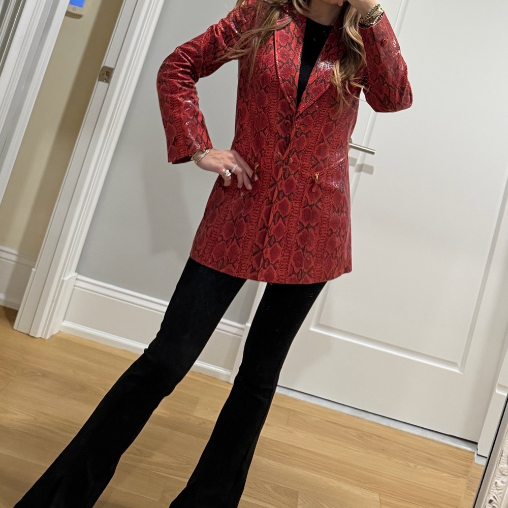 SUPER RARE Escada Red Textured Snakeskin Leather Jacket - VINTAGE